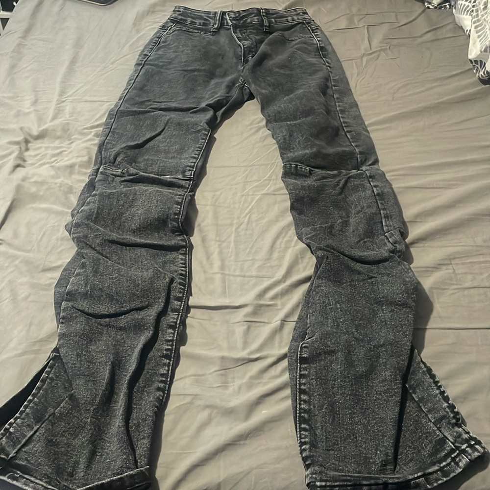 Acid Wash Split Hem Black Jeans